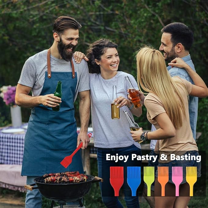 Hhyn Silicone Basting Brush Set 6 Pack Heat Resistant Pastry Brushes Spread Oil Butter Sauce for BBQ Grill Barbeque Kitchen Baking Cooking Pastries, 2 Large & 4 Small