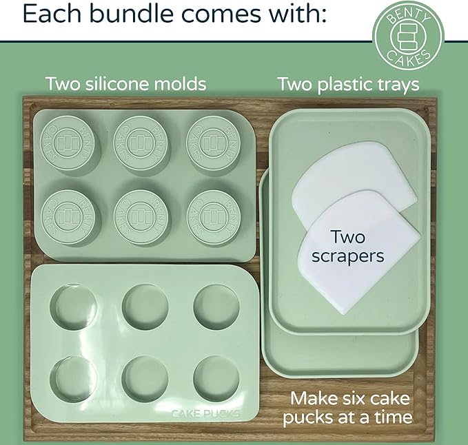 Benty Cakes – The Original CakePuck Bonus Bundle Set – Better than a Cake Pop! Make Chocolate Covered Desserts – BPA Free Silicone – Includes 1 Mold Set, 2 Trays and 2 Scrapers – Green