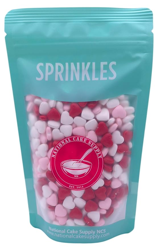 NCS Jumbo Red, White, and Pink Heart Edible Candy Sprinkles, 8 ounces