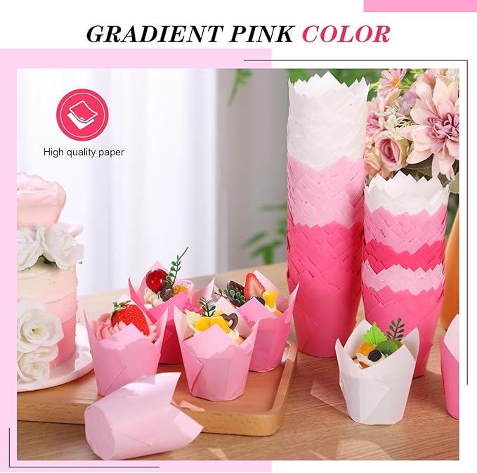 Havawish 500 Pcs Standard Size Light Pink Tulip Cupcake Liners, Party Cupcake Baking Liners Greaseproof Wrappers Muffin Liner Holders for Wedding Birthday Baby Shower Holiday Party Baking Cups
