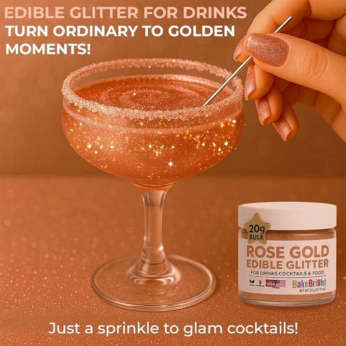 Bulk (20g) Pink Edible Glitter for Drinks | Premium Pink Edible Glitter for Cakes Drink - Shimmer Glitters Cake Decorations for Strawberries Cocktail Shimmering