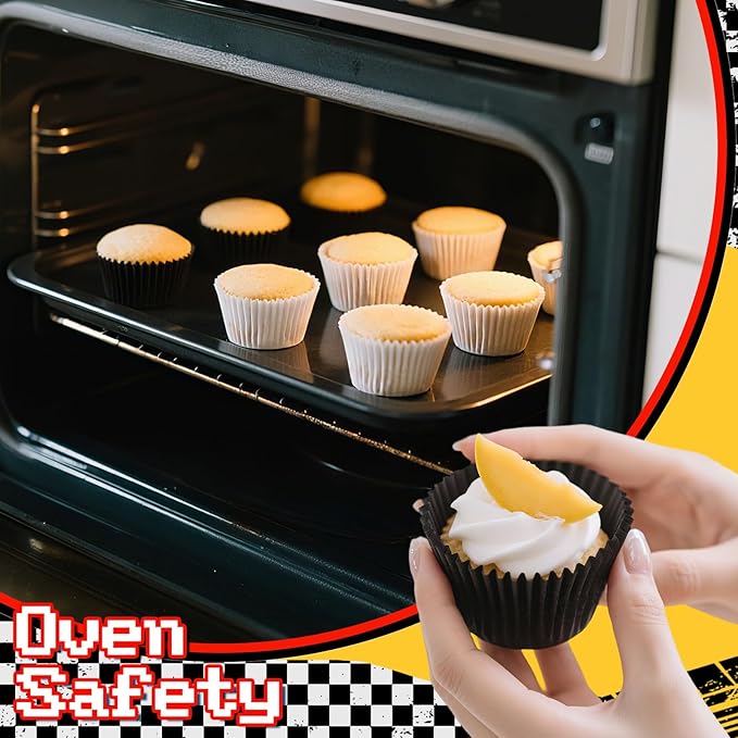 200PCS Black and White Cupcake Liners Mini Muffin Baking Cups Wrappers for Race Car Birthday Party Supplies Disposable Cupcake Papers for Black and White Soccer Party Decorations