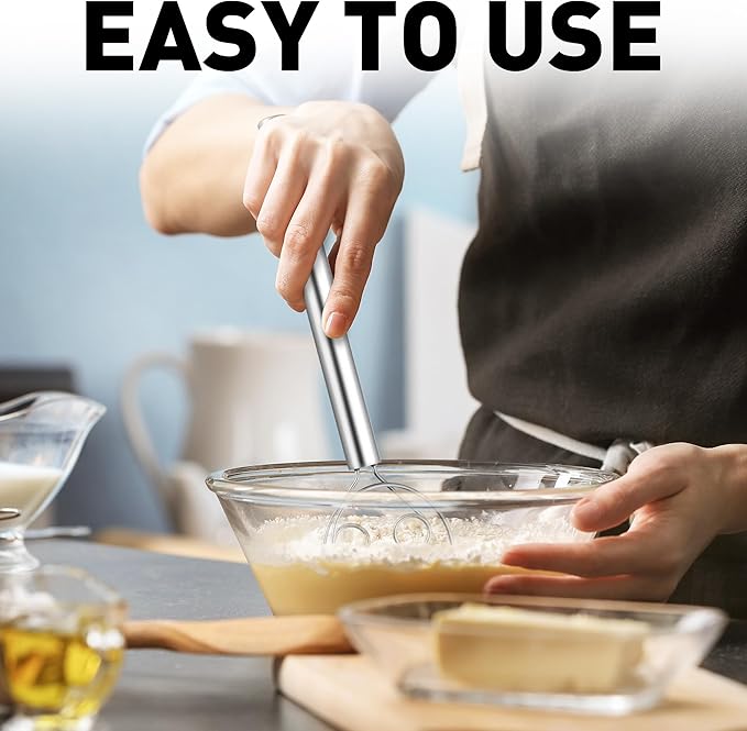 Zulay Kitchen 13-Inch Danish Dough Whisk - Stainless Steel Danish Whisk for Cooking with Dough Hook - Traditional Dutch Whisk - Bread Whisk for Sourdough, Pizza, Pastry, Cake Batter - Stainless Steel