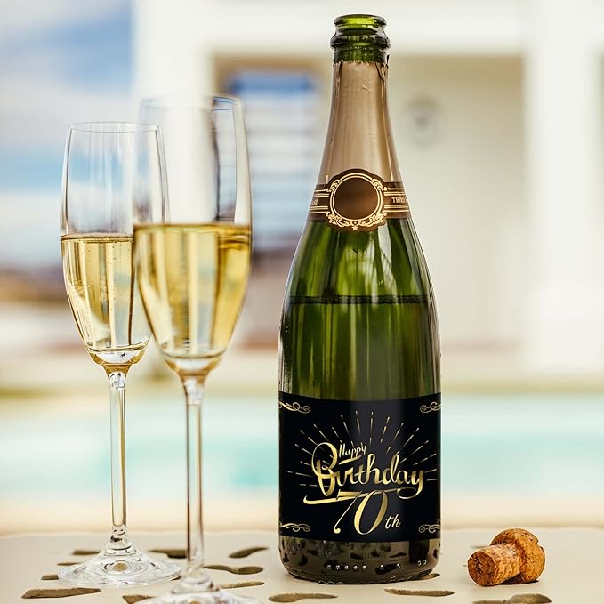 2-Pack Birthday Bottle Labels, Self-Adhesive “HappyBirthday” Stickers for Champagne & Wine Bottles, Fun Gift Idea for Men & Women, 5.8 x 4.1 in (70th Birthday)