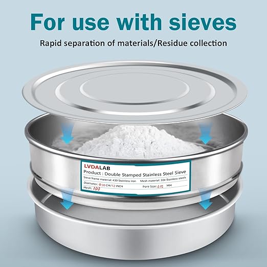 Lab Sieve Pan with Lid, Chromium-Plated Steel Test Sieves Pan, Economy Standard Analysis Sample Test Sieves for Industrial Laboratory Homes, 12Inch/30cm Diameter 2.75in/7cm Height