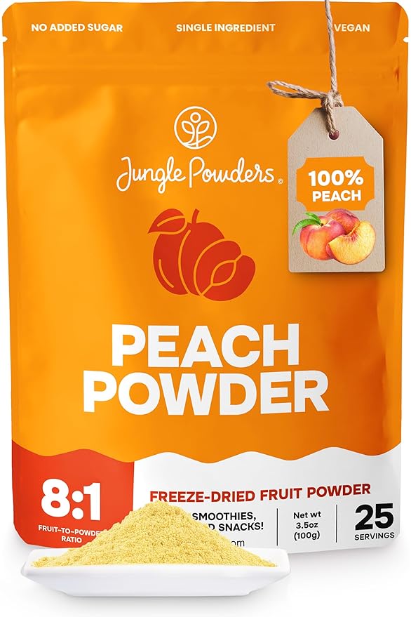Jungle Powders Freeze Dried Peach Powder 3.5 Ounce Bag Powdered Freeze Dried Peaches Peach Powder for Baking Peach Flavoring Freeze Dried Fruit Powder No Sugar Added Filler Free Dehydrated Peaches