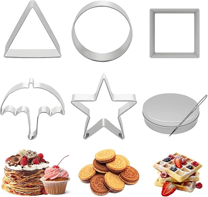 Korean Sugar Candy Making Tools,Stainless Steel Cookie Cutters Kit Umbrella Triangle Star Round Baking Cake Molds for Home Kitchen Holiday Party Favor(7PCS)