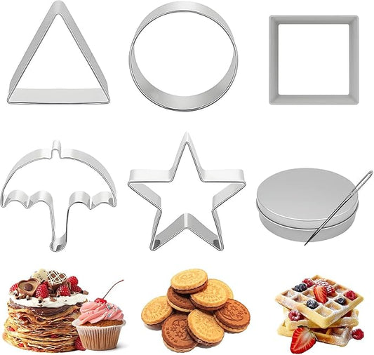 Korean Sugar Candy Making Tools,Stainless Steel Cookie Cutters Kit Umbrella Triangle Star Round Baking Cake Molds for Home Kitchen Holiday Party Favor(7PCS)