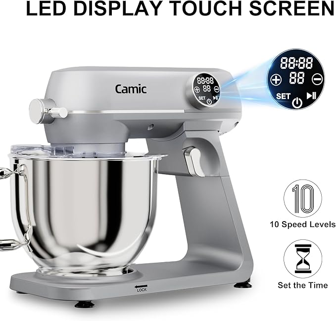 8.45 QT All Metal Dough Mixer,10 Speed Large Capacity Kitchen Stand Mixer with Digital Timer & Tilt-Head, Electric Mixer with Whisk Dough Hook Mixing Beater for Baking,Cakes,Cookie,Bread,Salad(Silver)
