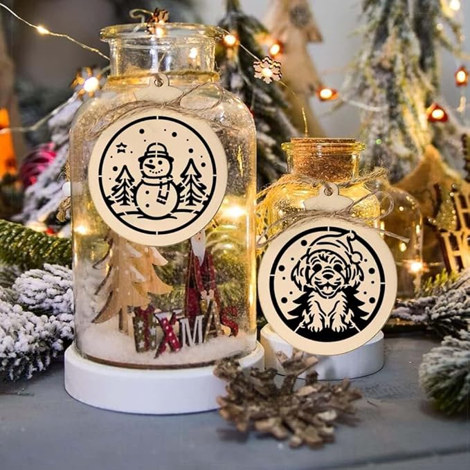 Small Christmas Stencils for Painting on Wood 3” Christmas Stencils for Crafts Reusable Snowman Santa Believe Holiday Draw Templates for Christmas Tree Canvas Window Decor