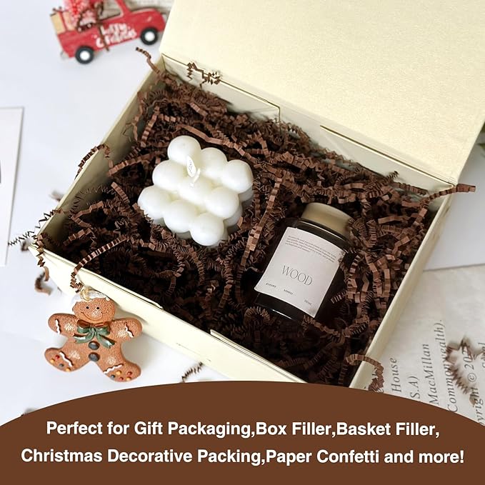 2LB Crinkle Paper Shred Filler for Gift Box Bag and Basket On Holidays(Dark Brown)