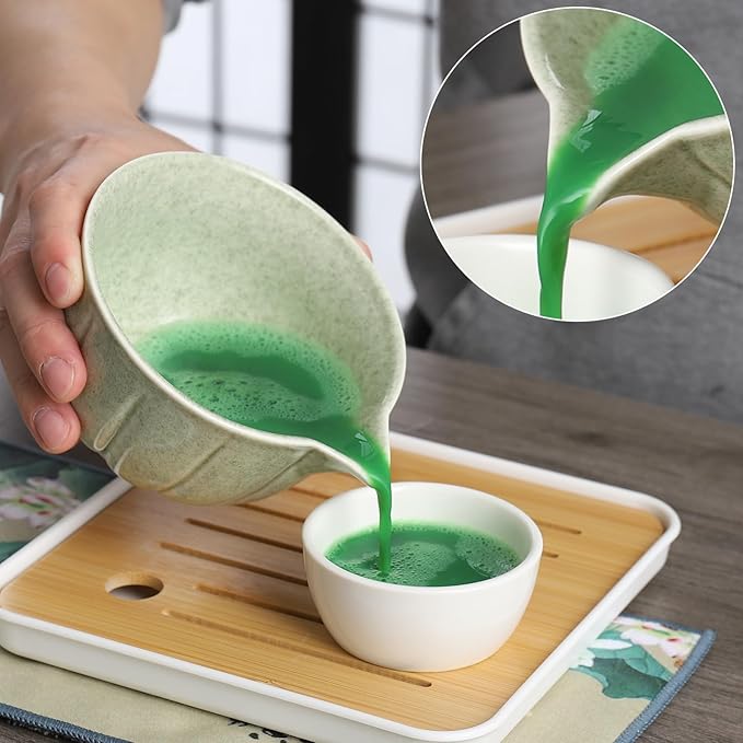 Matcha whisk Set, 8 Pcs Matcha Set with Holder/Scoop/Sifter/Leather Storage Box, 14 OZ,Perfect Matcha Kit for Tea Ceremony,Japanese Tea Making Tools (Green)