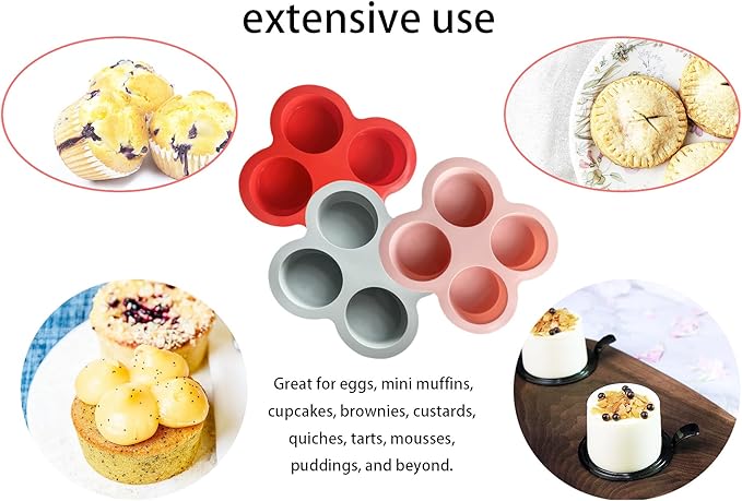 Reusable Silicone Air Fryer Egg Mold, Silicone Muffin Pans for Baking, Hamburger Bun Pan（Red + Pink + Grey）