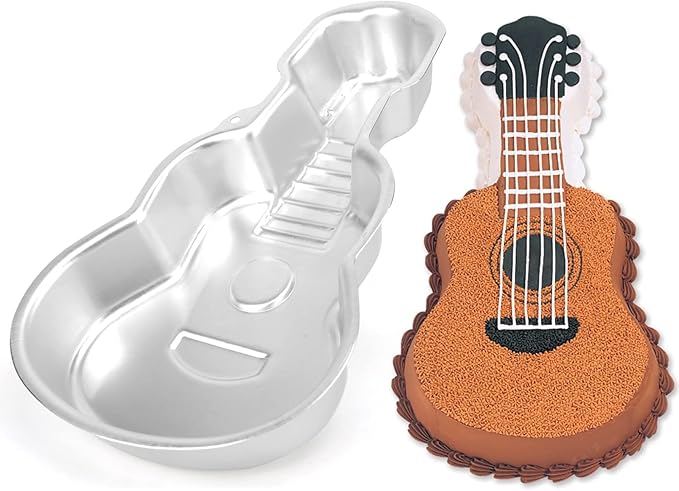 Guitar Shaped Cake Pan, Aluminum 3D Birthday Cake Mold Baking Mould Tin Cake Pan - Guitar (16.5 Inch)