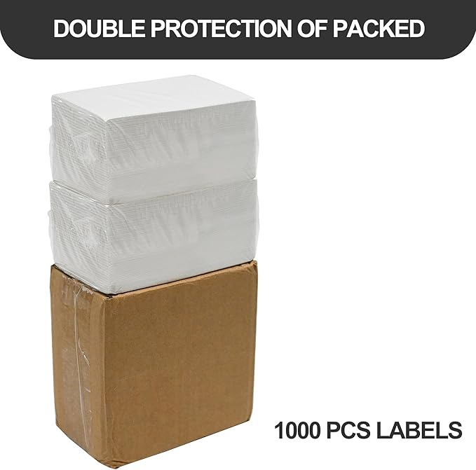 L LIKED 3" X 5" Direct Thermal Labels, Thermal Printer Shipping Labels for Small and Microenterprise, Compatible with Zebra & Rollo Printers, Perforated Line, White - 1000 Pcs.