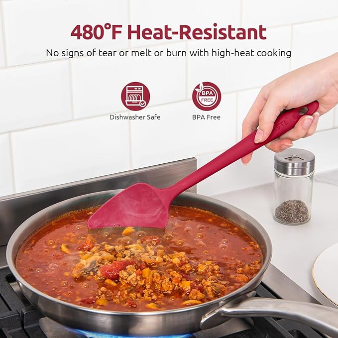High Heat Resistant Silicone Spatulas: U-Taste 480ºF Hot Proof Food Grade Flexible Silicon Baking Scraper, Food Grade Rubber Kitchen Cooking Mixing Utensils for Nonstick Cookware Set of 4 (Red)