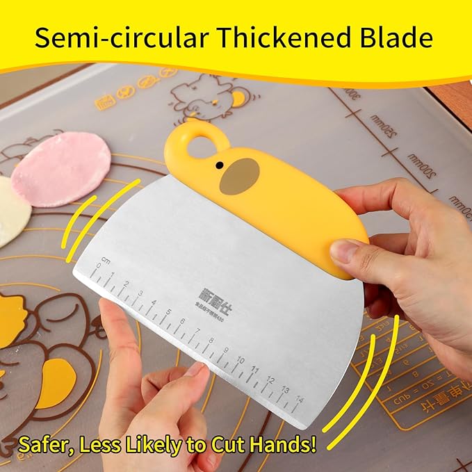 Cute Elephant Dough Scraper/Effortless Pizza Cutter, Stainless Steel Pastry Cutter with Scale, Ergonomic Handle Bread Slicer, Durable Veggie Chopper, Multi-Use Kitchen Scraper Tool for Baking Cooking