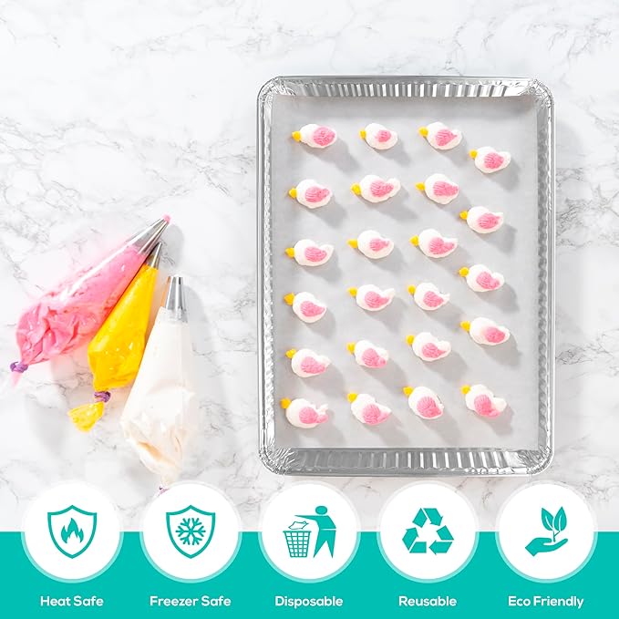 PLASTICPRO Aluminum Pans 5 Pack Disposable Cookie Sheets 13 x 17 Baking Pans Premium Quality Heavy Duty Sheet Pans