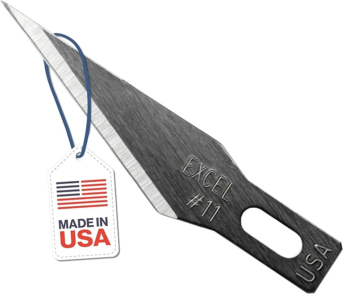 Excel Blades #11 Precision Craft Knife Replacement Blades – Sharp Double-Honed Steel Blades for Trimming, and Detailing Wood, Plastic, Leather, and Foam – 15-Pack with Safety Dispenser – Made in USA