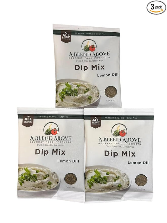 A Blend Above Lemon Dill Dip Mix Gourmet Food Product, 1 oz Packet (3 Pack), Gluten-Free, No MSG, All Natural, No Preservatives, Vegetable Dip, Keto Friendly, Low Carb, Easy to Make