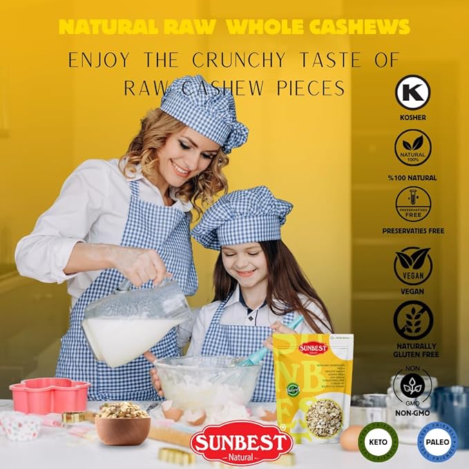 Sunbest Natural Raw Cashews – Large Cashew Pieces, 5 lb Bulk Bag (80 oz) – Unroasted & Unsalted Cashew Nuts – Fresh, Buttery Texture, Nutrient-Rich, Keto, Paleo, Vegan – Non-GMO, Gluten-Free, Kosher