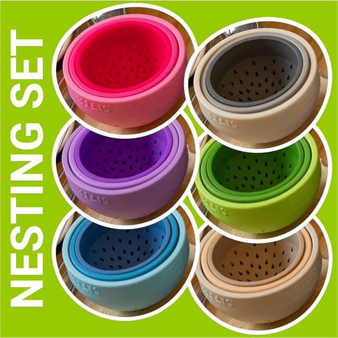 (RED) Nesting Can Strainer Mini Colander Set - Space Saving Small Colanders and Strainers - Multi Use Kitchen Gadget - Silicone Can Strainer