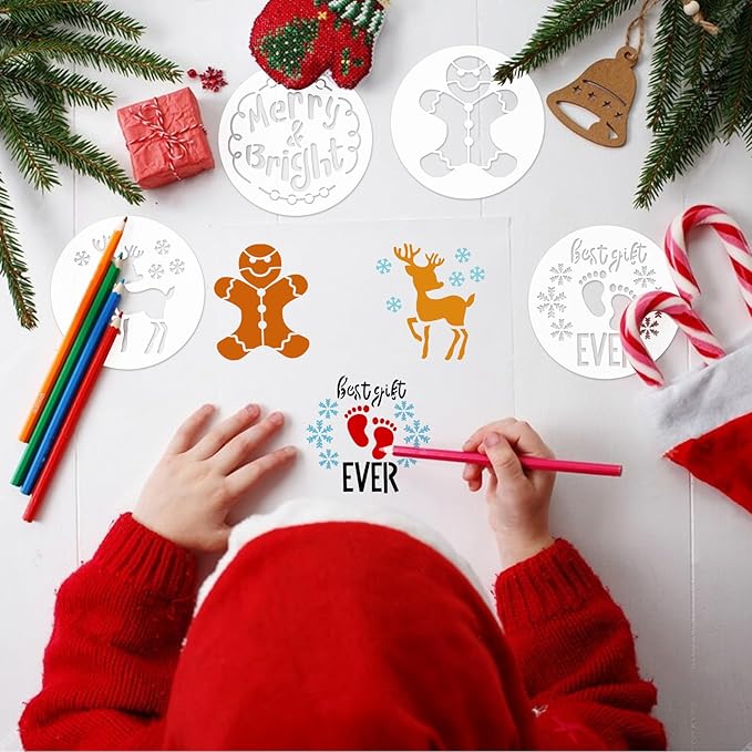 25 Pcs Christmas Stencils for Crafts Reusable 4 Inch Small Christmas Stencil for Painting on Wood Ornament Card Making Window (25 Christmas 4in)