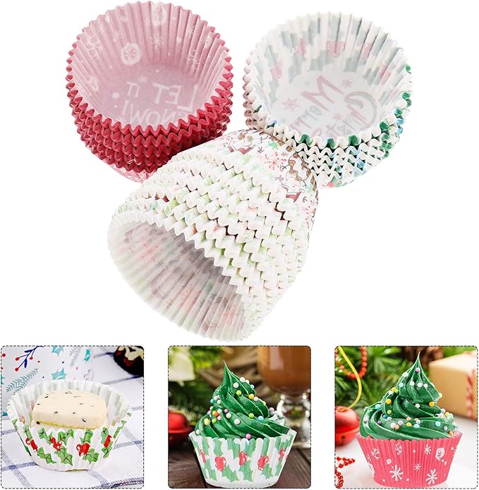 400 Pcs Christmas Cupcake Liners, 2.75 Inch Baking Cups with Holiday Snowflake & Tree Patterns, Assorted Color Muffin Liners for Xmas Party, Baking & Decorations