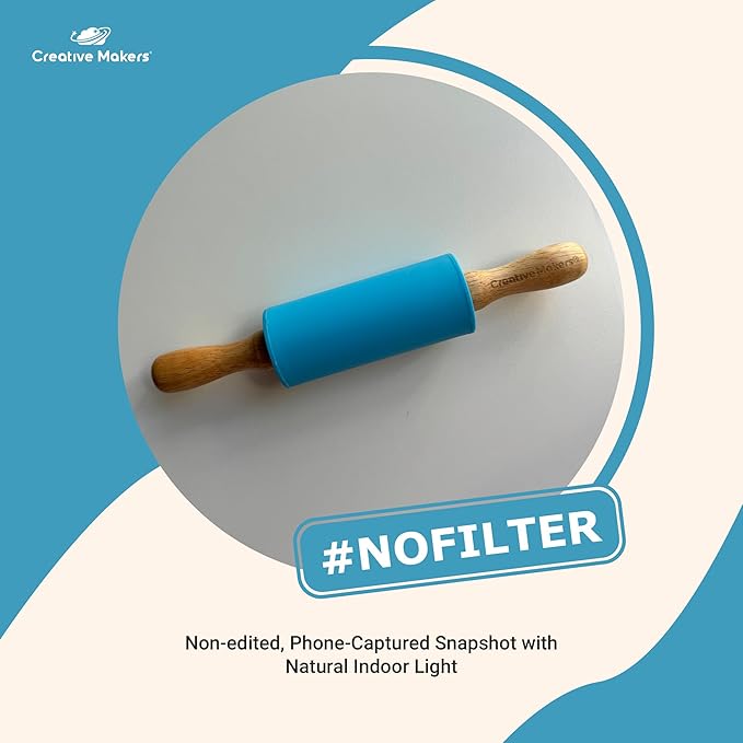 Small Rolling Pin for Kids, Non-Stick Silicone Surface with Wooden Handles for Play Dough and Baking Rolling Pin (Sky Blue)