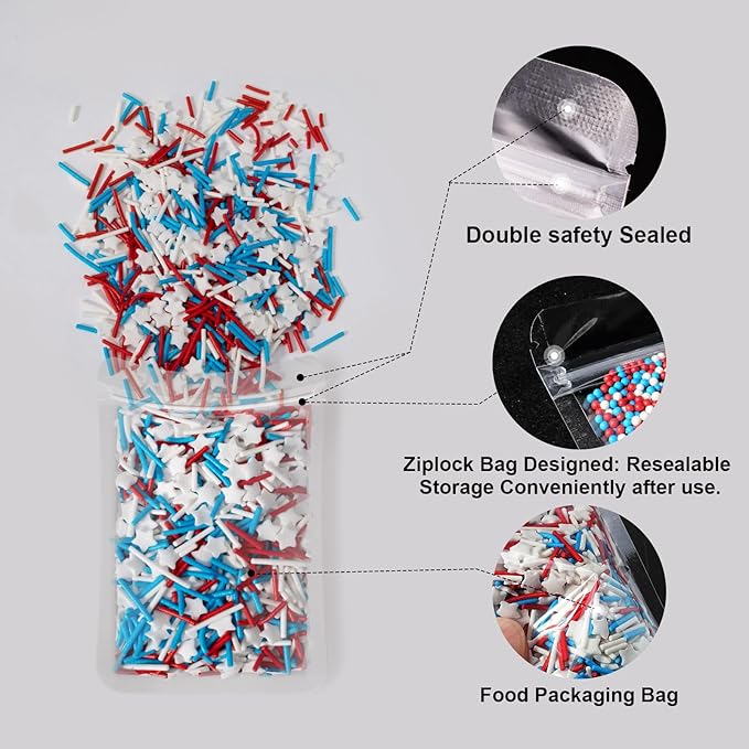 Huebeaty 6-in-1 Red White and Blue Sprinkles - Patriotic 4th of July Star Sprinkles for Cake Decorating & Baking-180g | Sanding Sugar, Nonpareils & Jimmies for Cupcakes, Cookies, Ice Cream