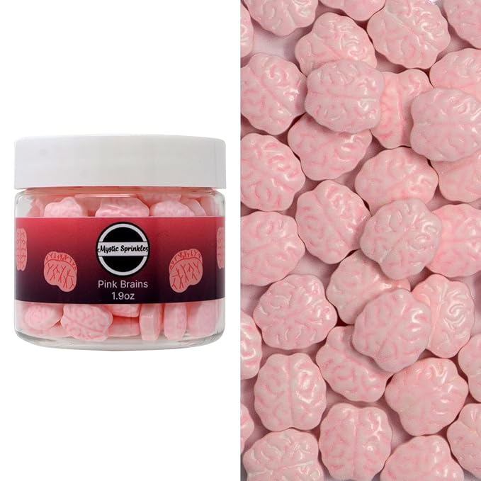 Mystic Sprinkles Halloween Candy Shape Sprinkles (Pink Brains, 2oz Jars)