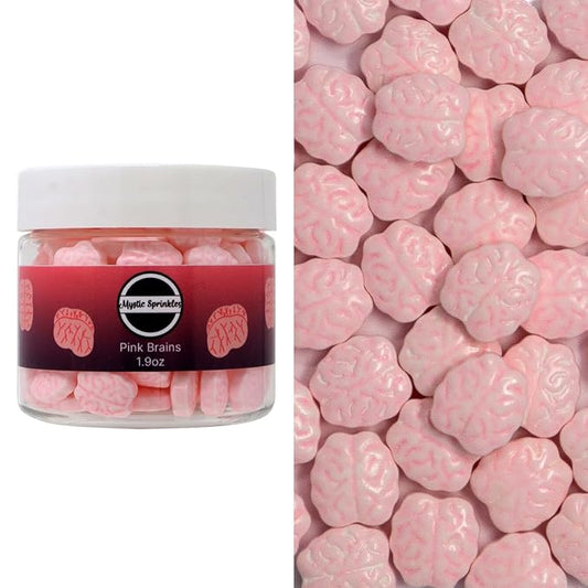 Mystic Sprinkles Halloween Candy Shape Sprinkles (Pink Brains, 2oz Jars)