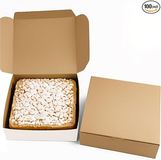 Reversible Bakery Boxes 10 x 10 x 3 in, No Window Lock Corner Pie and Cake Boxes with Front Tuck Lock & Side Clips, Kraft or White Exterior, Microwavable, 100 Pack