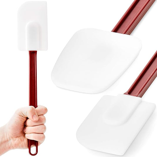 Pro Grade, Heavy Duty Spatula and Spoonula Combo Pk. Long, Heat Resistant 14" Silicone Scrapers Perfect for Nonstick Cookware. Best Non Scratch, Red and White Flat and Spoon Spatulas for Making Cake