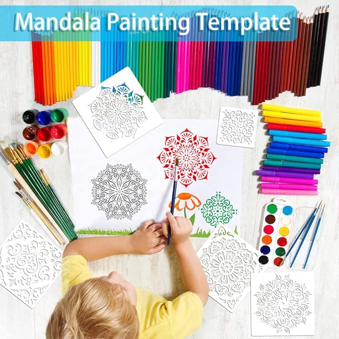 SUNFEEL Mandala Painting Craft Stencils Reusable Templates 6 x 6 in and 3.5 x 3.5 in, For Wood and Canvas, DIY Crafts and Furniture