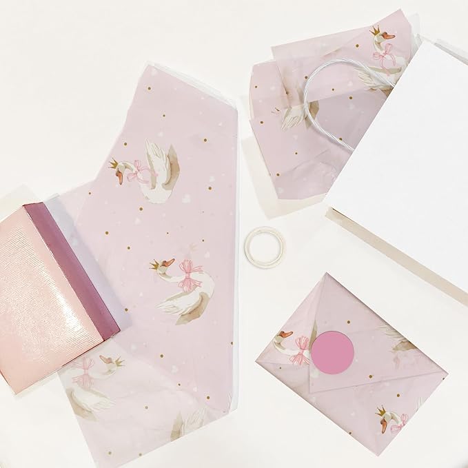 Pro Supply Global Swans Printed Tissue Paper for Gift Bags or Boxes and Wrapping - Baby Shower Bulk Decorative Art Tissue Paper for Packaging and Gifting | 24 Sheets 20" x 30"