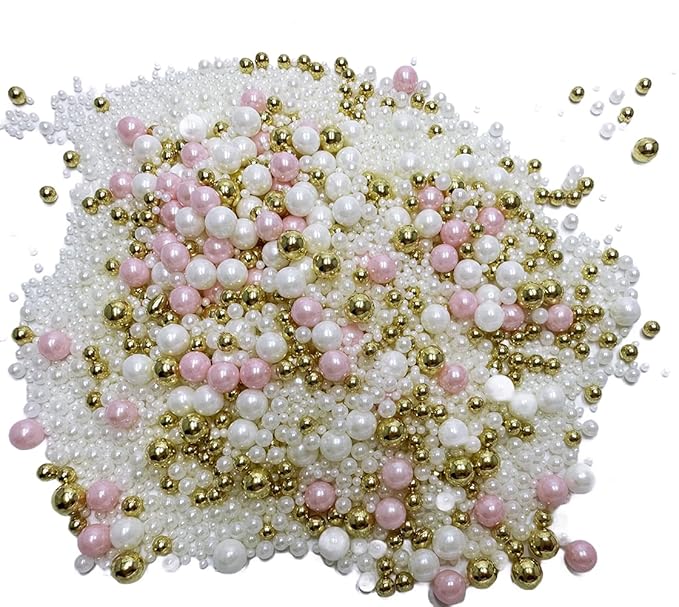 Gold dragees sprinkles Gold Sprinkles for Cake Decorating, White Pink Pearl Sugar Cupcake, Cookies, Ice Cream Toppings, 120g/ 4.2 Ounces Cake Decorationss Baking, Perfect for Halloween Christmas Wedding Shower, New Year’S Eve