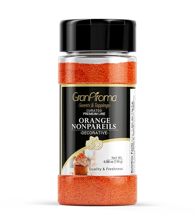 GranAroma Orange Nonpareils, Decorative Sprinkles, Cakes & Cookies, Bakery Staple (6.88 Ounce)