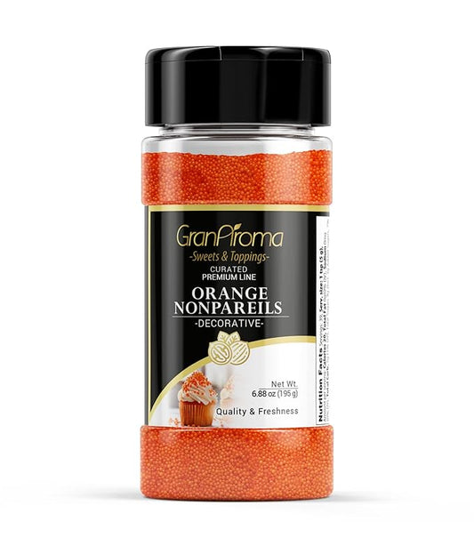 GranAroma Orange Nonpareils, Decorative Sprinkles, Cakes & Cookies, Bakery Staple (6.88 Ounce)