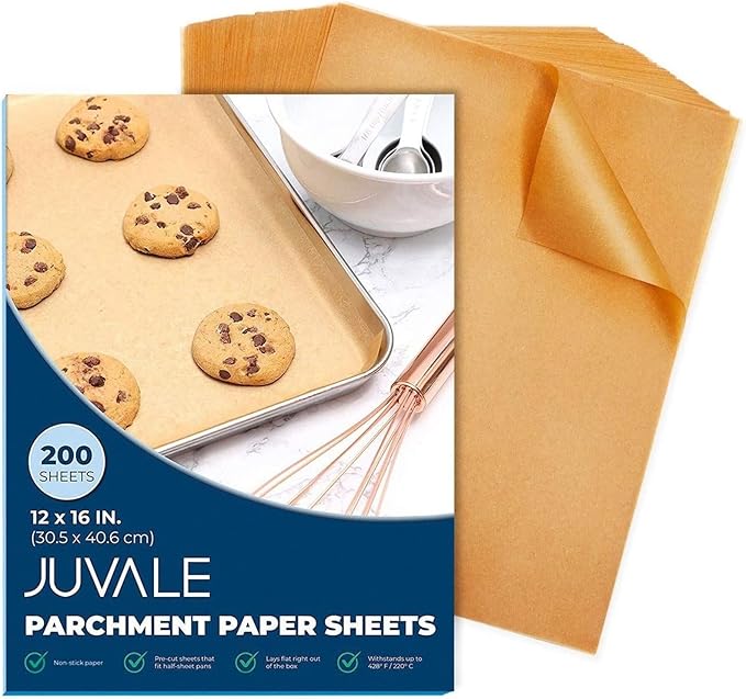 Juvale Parchment Paper Sheets - 200 Pack, 12 x 16 in, Unbleached Brown - Nonstick Half Sheet Pan Liners & Parchment Paper for Baking - Disposable Air Fryer Liners for Grilling & Steaming