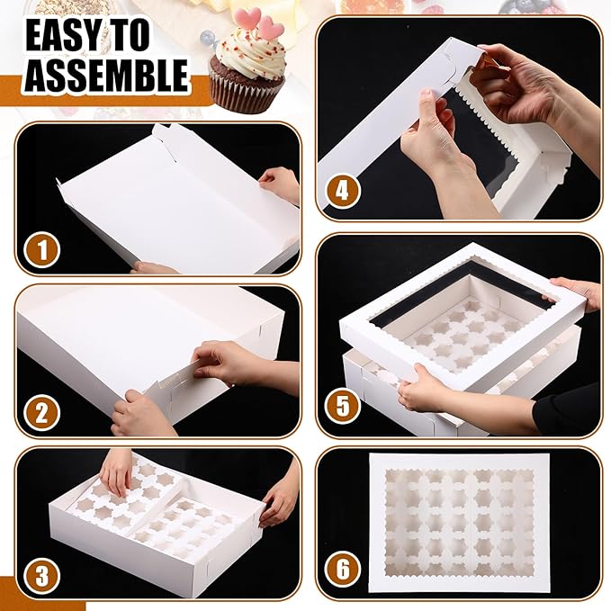 5 Pack 35 Count Cupcake Boxes, Mini Cupcake Containers, 16.9 x 13 x 4 Inch White Disposable Bakery Boxes with Window and Inserts for Birthday Holiday Party Bakery Desserts