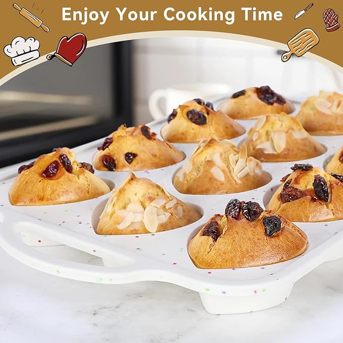 Mini Loaf Pans, Metal Reinforced Frame Silicone Mini Bread Loaf Pans 24 Cavities Nonstick for Baking Cornbread, Small Bread, Small Loaf, Brownie, Cheesecake, Cupcake (2 Pack Heart-shaped)
