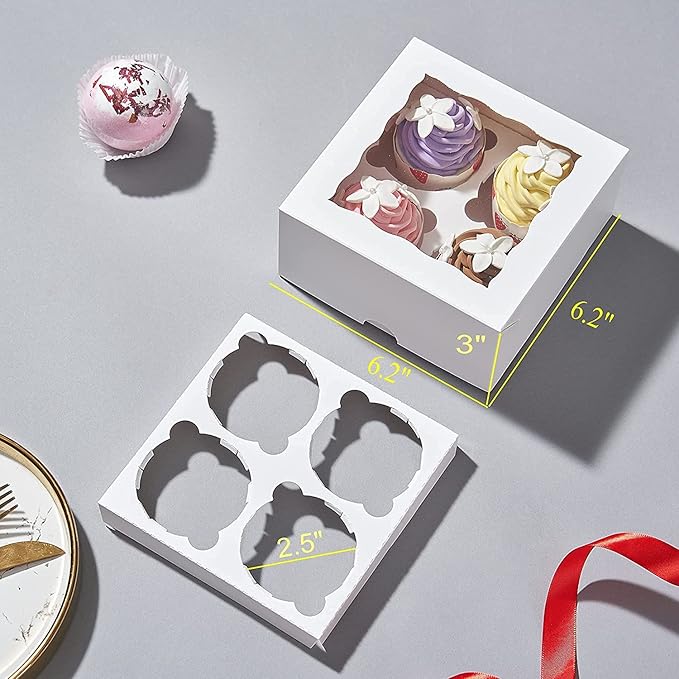 RomanticBaking 50 Pack White 4 Cupcake boxes with Window Chocolate Bomb Boxes Bakery Box Cookies Boxes Strawberry Boxes