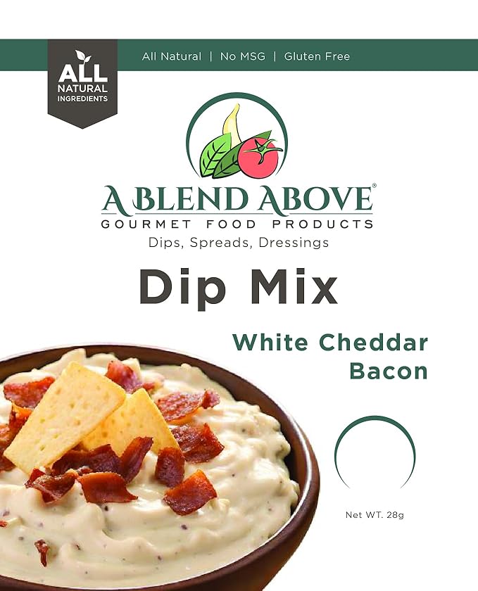A Blend Above White Cheddar Bacon Dip Mix Mixed Seasonings Packet, 1 oz (3 Pack), Gluten-Free, No MSG, All Natural, No Preservatives, Vegetable Dip, Keto Friendly, Low Carb, Easy to Make