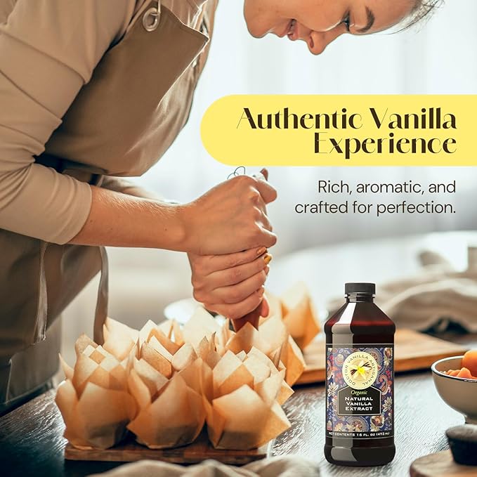 Organic Natural Vanilla For Baking, Sweet Drinks And More, Small Batch, Hand Crafted From Premium Madagascar Bourbon Vanilla Pods, Additive Free, 16 Oz Bottle
