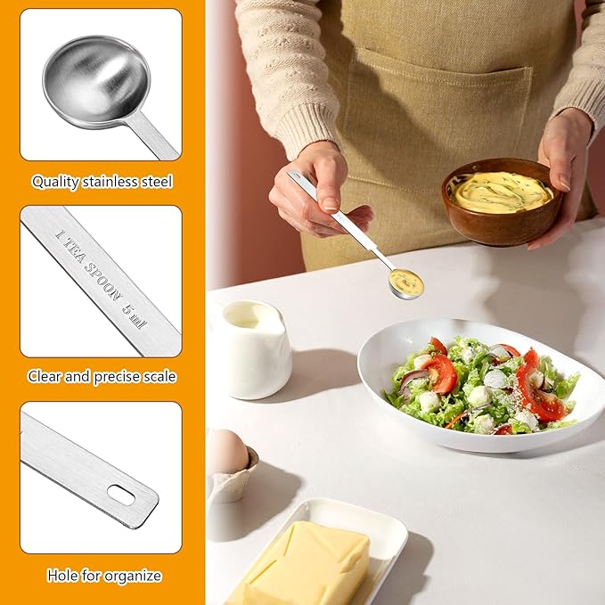 Ouligay 2Pcs 1 Teaspoon (5 mL | 5 cc | 1/3 Tablespoon) Single Measuring Spoon, Stainless Steel Individual Measuring Scoop, Long Handle Metal Measuring Spoons Only