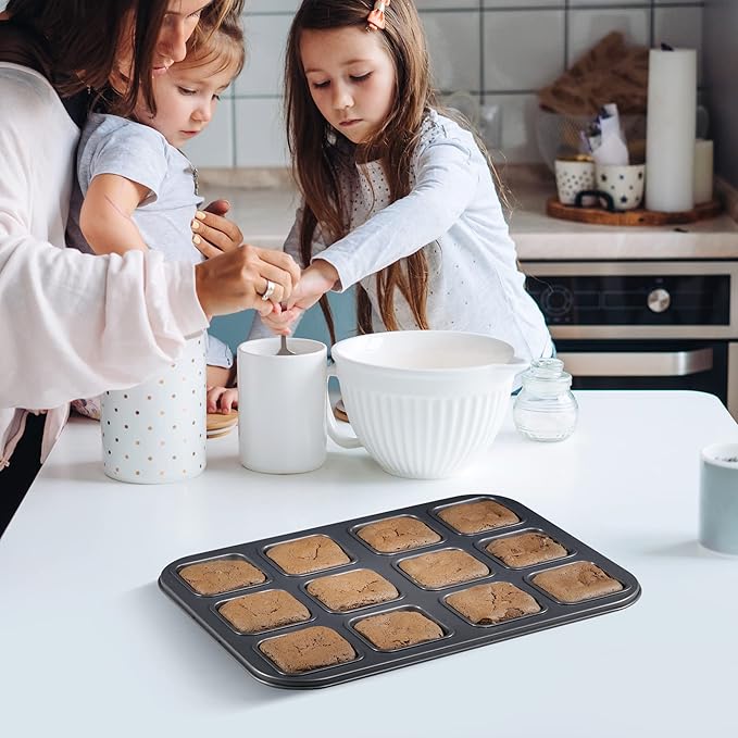 Tiawudi 2 Pack Brownie Pan, Non-stick Bakeware for Bread and Loaf, Heavy Duty Carbon Steel Mini Muffin Pan, 12-Cavity