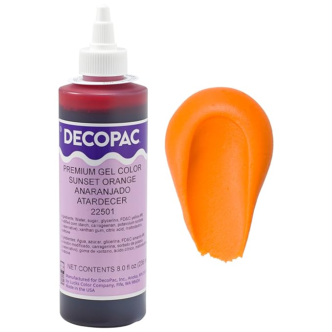 DecoPac Premium Gel Food Coloring | Sunset Orange Food Coloring For Baking | 8oz | Color Buttercream, Fondant, Frosting & Piping Gel, Food Safe, Highly Concentrated Gel, 8 oz - Sunset Orange