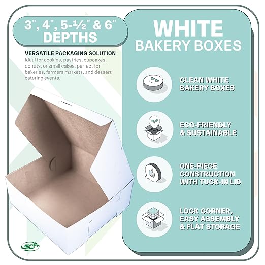 SCT White One-Piece Non-Window Bakery Boxes, 10 x 10 x 6, White, Paper, 100/Carton