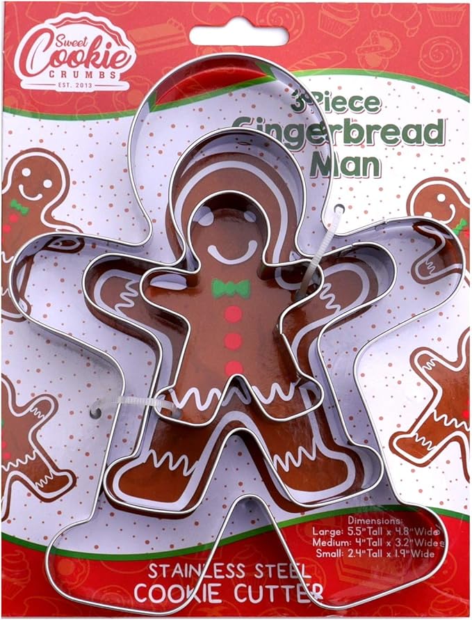 Gingerbread Man Cookie Cutter Set (Gingerbread Man 3 Piece), Premium Food-Grade Stainless Steel, Dishwasher Safe